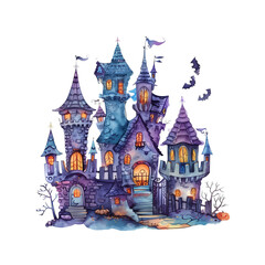 Castle, Halloween Watercolor Style Clip Art Transparent Background