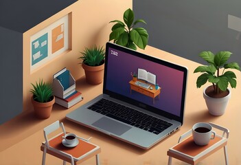 illustration concept about online course with laptop