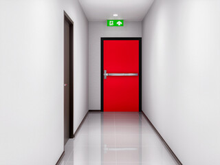 emergency fire exit sign or fire escape with the doorway or door exit in the building