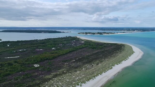 Studland Naturist Beach and Knoll Beach Studland over Studland and Godlingston Heath National Nature Reserve from a drone, Studland, Poole, Dorset, England