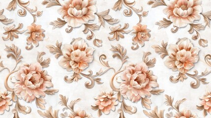 The pattern features an intricate floral design in earthy tones.