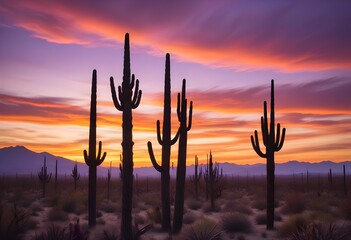 Silhouette cactus sunset