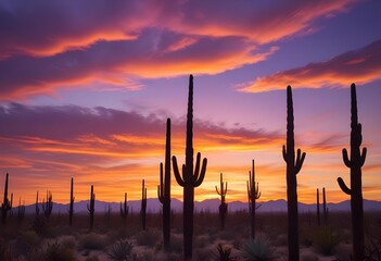 Silhouette cactus sunset