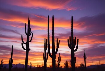 Silhouette cactus sunset