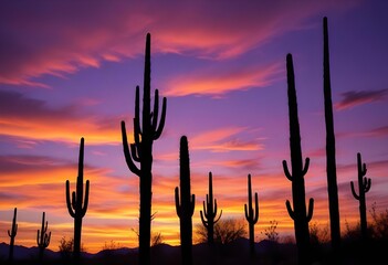 Silhouette cactus sunset
