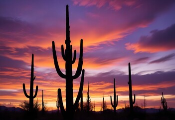 Silhouette cactus sunset