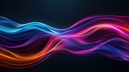 Vibrant Abstract Wave Pattern with Colorful Light Streaks on Dark Background