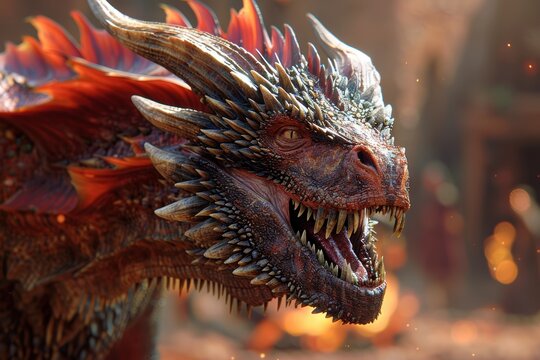 Fire dragon in ancient city