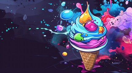 Cartoon mascot vector illustration of shaved ice with colorful syrup