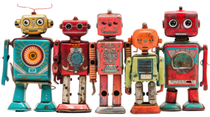 Toy robots on transparent background