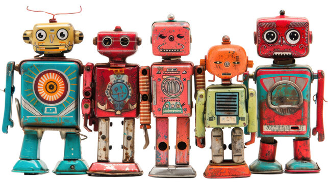 Toy robots on transparent background