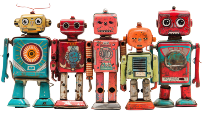 Toy robots on transparent background