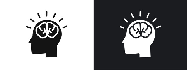 Brain idea icon linear graphics set vector in black