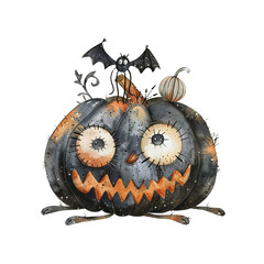 Jack o lantern, Halloween Watercolor Style Clip Art Transparent Background