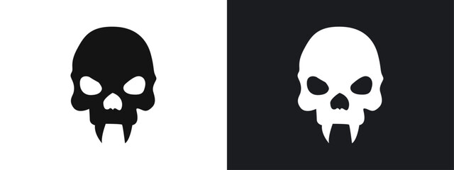 Fototapeta premium Evil skull icon linear graphics set vector in black