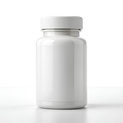 Blank white plastic bottle for pills or supplements, isolated on a white background