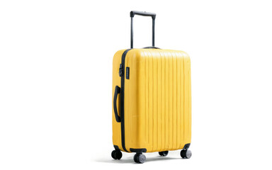 Yellow suitcase handle wheels has rectangular shape vertical big yellow travel suitcase