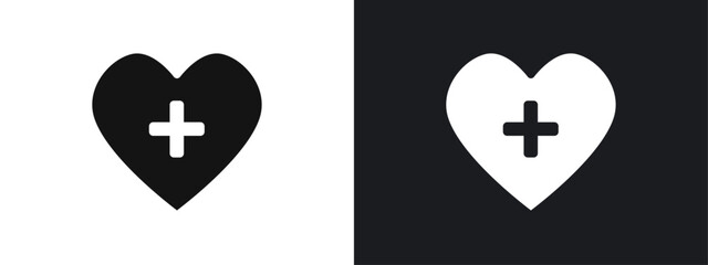 Heart plus icon linear graphics set vector in black