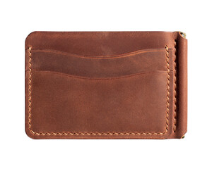 Brown leather cardholder isolated on white background.