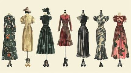 A set of vintage fashion prints from different decades