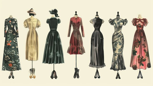 A set of vintage fashion prints from different decades