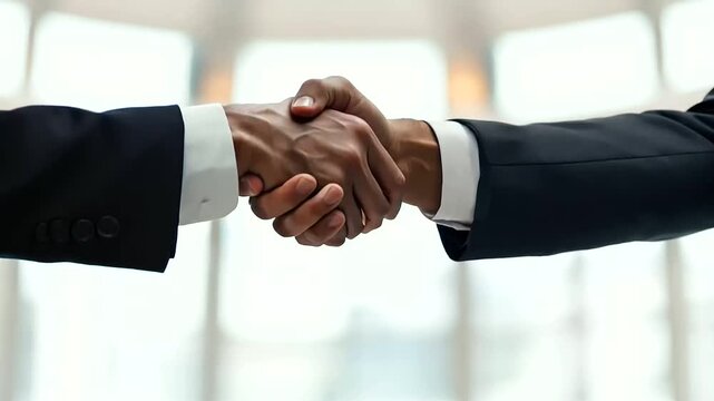 Businessmen in suits fist bumping in office interior. investor group agreeing on cooperation, partnership, teamwork in corporate setting