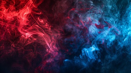 Abstract Red and Blue Smoke Swirls on Dark Background, Creating a Mysterious Atmosphere. Generative AI