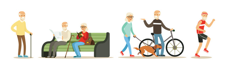 Obraz premium Senior Man and Woman Character Enjoy Retirement Vector Set