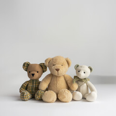Obraz premium Adorable Soft Stuffed Animals Collection in Studio Setting on White Background with Natural Light - Front View Centered Shot