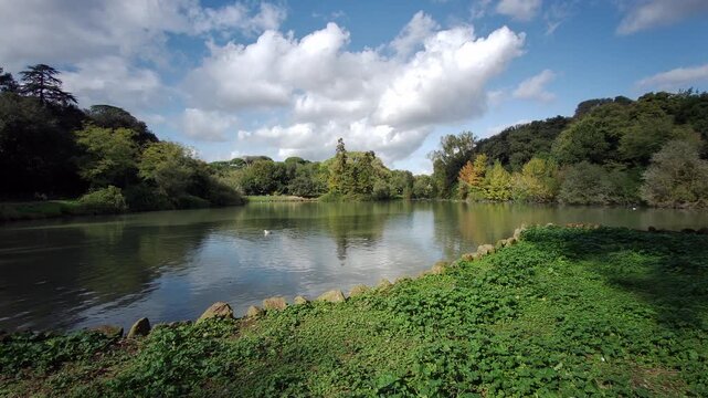 Villa pamphili lake in Rome on sunny day. High quality 4k footage