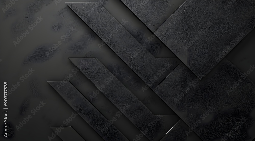 Poster black background with an arrow in a diagonal layout featuring geometric shapes in a high contrast gr
