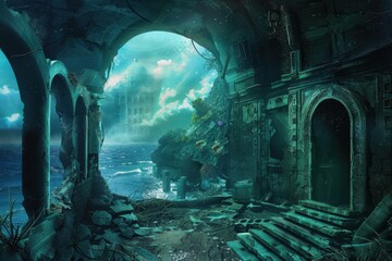 Ancient ruins of a forgotten underwater city swallowed by the sea