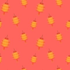 Seamless pattern cylinder paper lantern red background