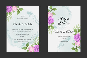 wedding invitation card with watercolor flowers and plants