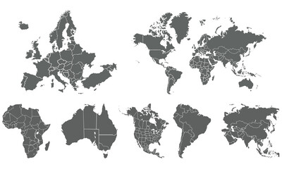 World map with countries isolated on white background. for website layouts, background, education, precise, customizable, Travel worldwide, map silhouette backdrop, earth geography, political,reports.