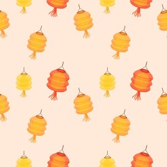 Seamless pattern cylinder paper lantern cream background