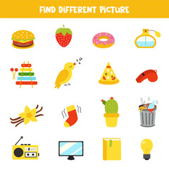 Find different object in each row. Logical game for preschool kids. 5 senses.