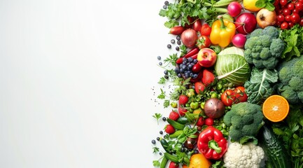 Vibrant display of various fresh vegetables and fruits in a garden setting