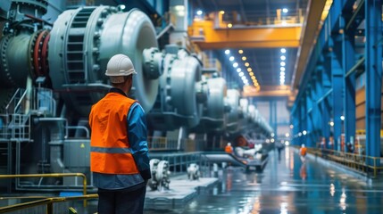 Fototapeta premium Engineers working inside a modern hydropower plant