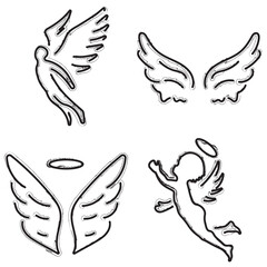 angel icon set, brush strokes on a white background. Vector illustration.