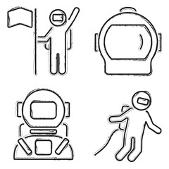 astronaut icon set, brush strokes on a white background. Vector illustration.