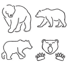 bear icon set, brush strokes on a white background. Vector illustration.