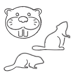 beaver icon set, brush strokes on white background. Vector illustration.