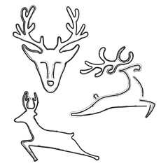 deer icon set, brush strokes on white background. Vector illustration.