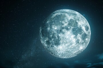Obraz premium Close up view of a night full Moon reveals its rugged terrain, with craters, mountains, and valleys