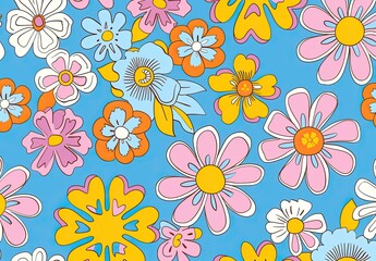 Vibrant Flower Illustration with Blue Background