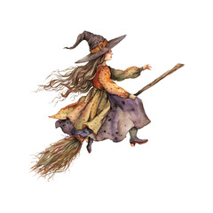 Fototapeta premium Witch, Halloween Watercolor Style Clip Art Transparent Background