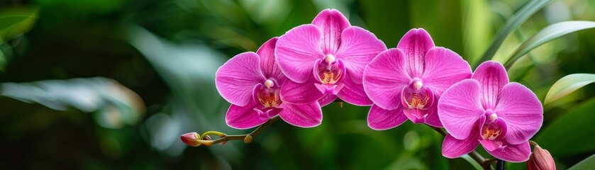 vivid pink orchid flowers with delicate veining and soft green background, close-up graph.