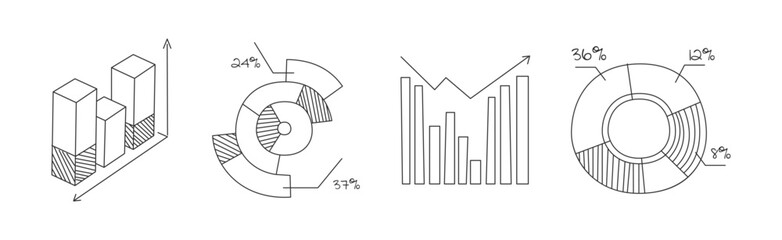 Graph and Chart Line Drawing as Infographic Element Vector Set