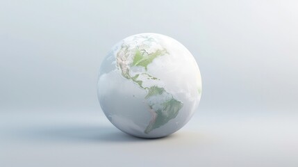 Fototapeta premium A white and green globe sits on a white background. The globe is the size of a basketball and is the center of attention